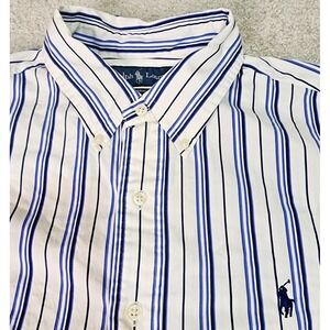Ralph Lauren Button Down Shirt Mens XL Blue White Striped Classic Fit Long Slv